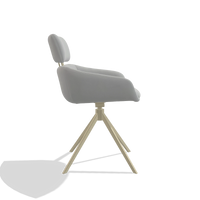 Dining Chair Cyril 6609 in Leather B904 (light grey), champagne swivel base, side view