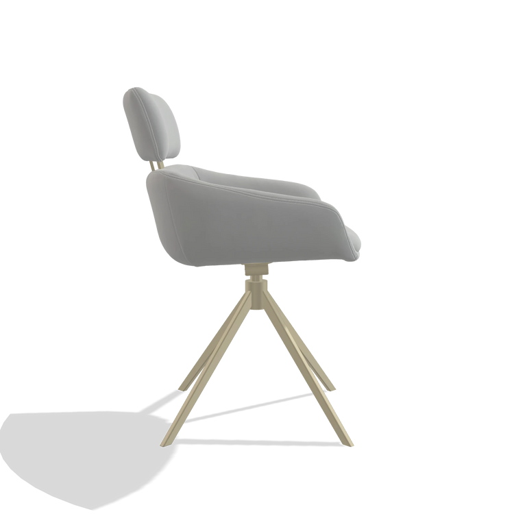 Dining Chair Cyril 6609 in Leather B904 (light grey), champagne swivel base, side view
