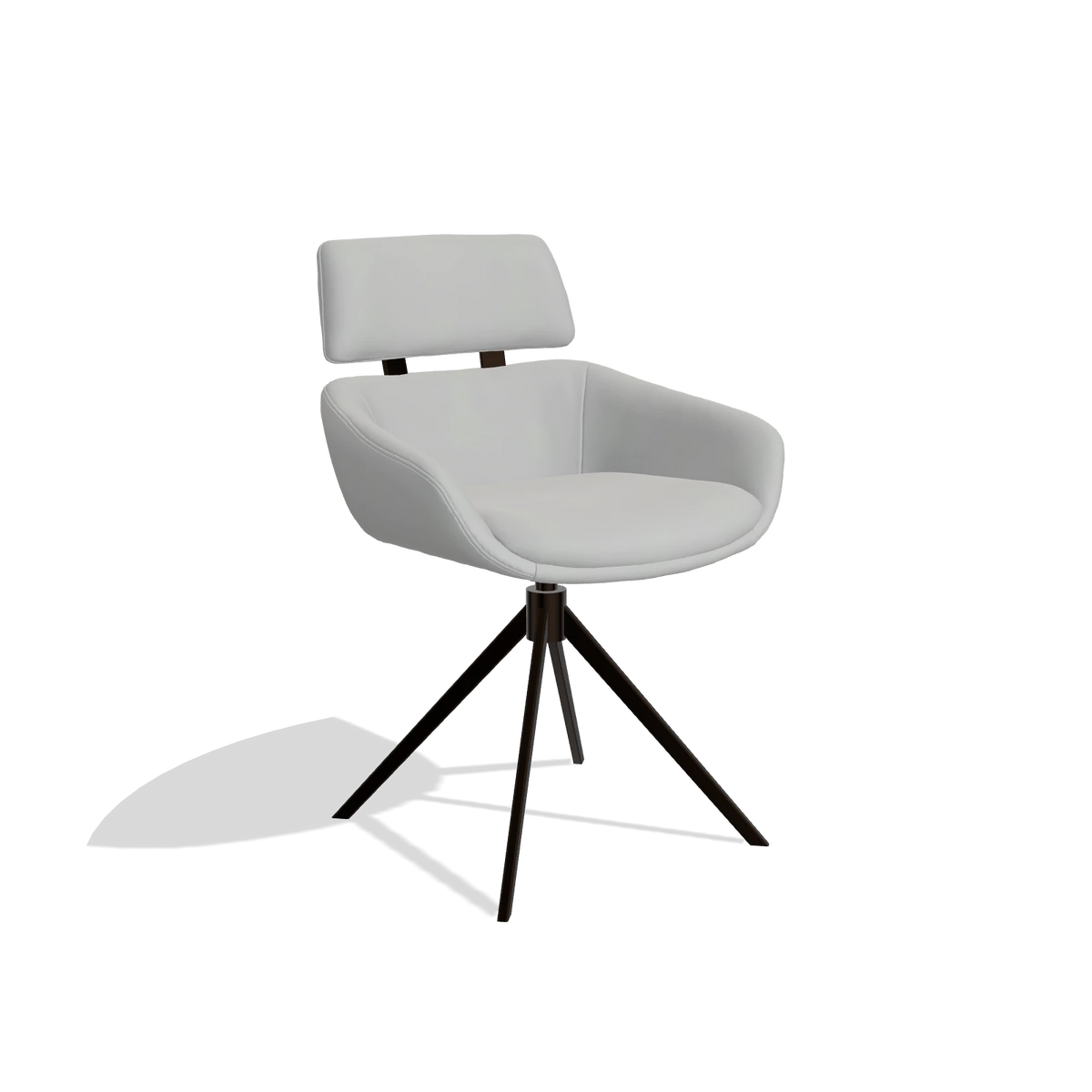 Dining Chair Cyril 6609 in Leather B904 (light grey), espresso swivel base, angled view