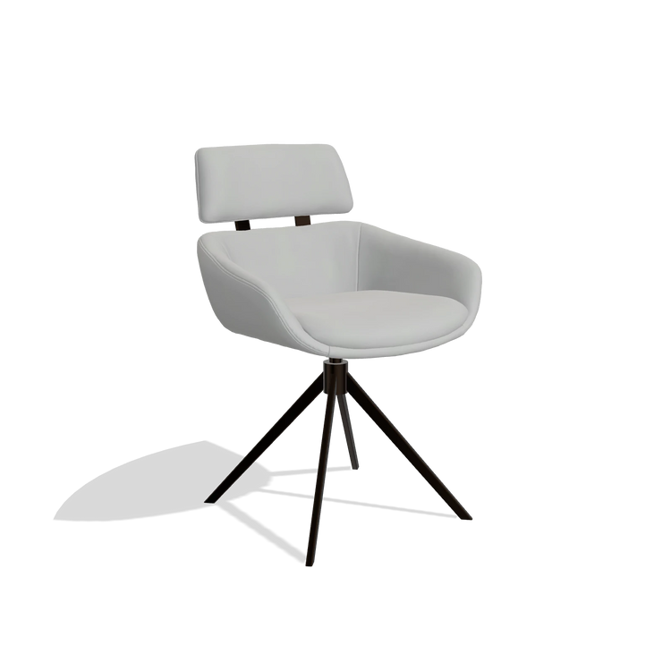 Dining Chair Cyril 6609 in Leather B904 (light grey), espresso swivel base, angled view