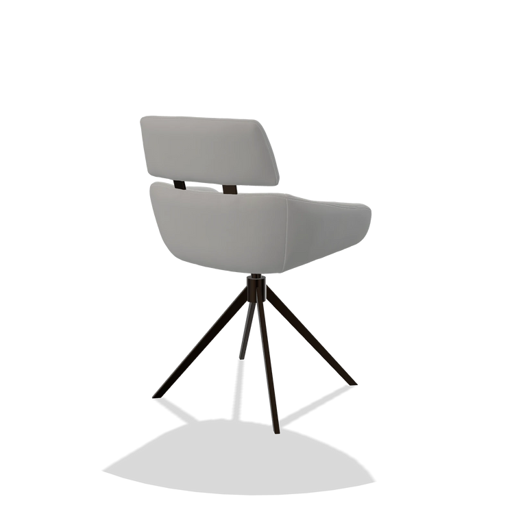 Dining Chair Cyril 6609 in Leather B904 (light grey), espresso swivel base, back angled view