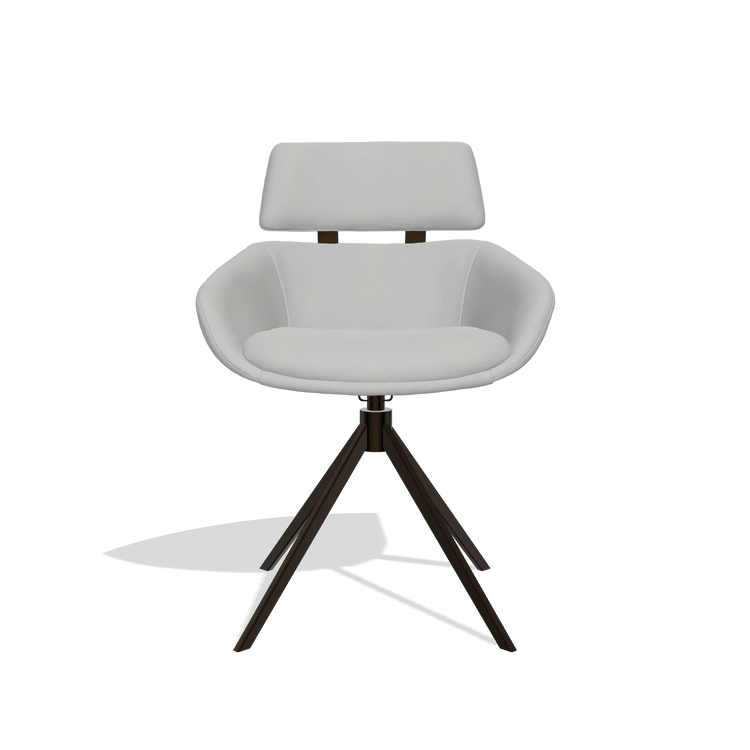 Dining Chair Cyril 6609 in Leather B904 (light grey), espresso swivel base, front view