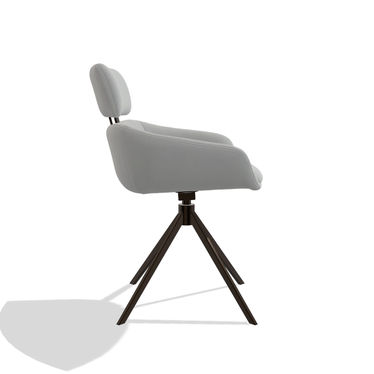 Dining Chair Cyril 6609 in Leather B904 (light grey), espresso swivel base, side view