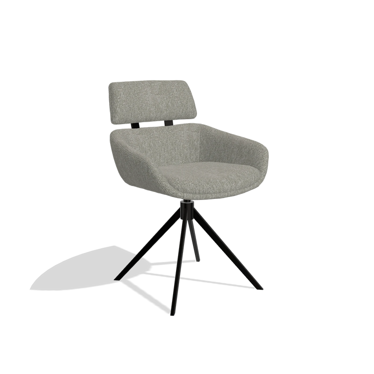 Dining Chair Cyril 6609 in Lodge 01 fabric (taupe), black swivel base, angled view