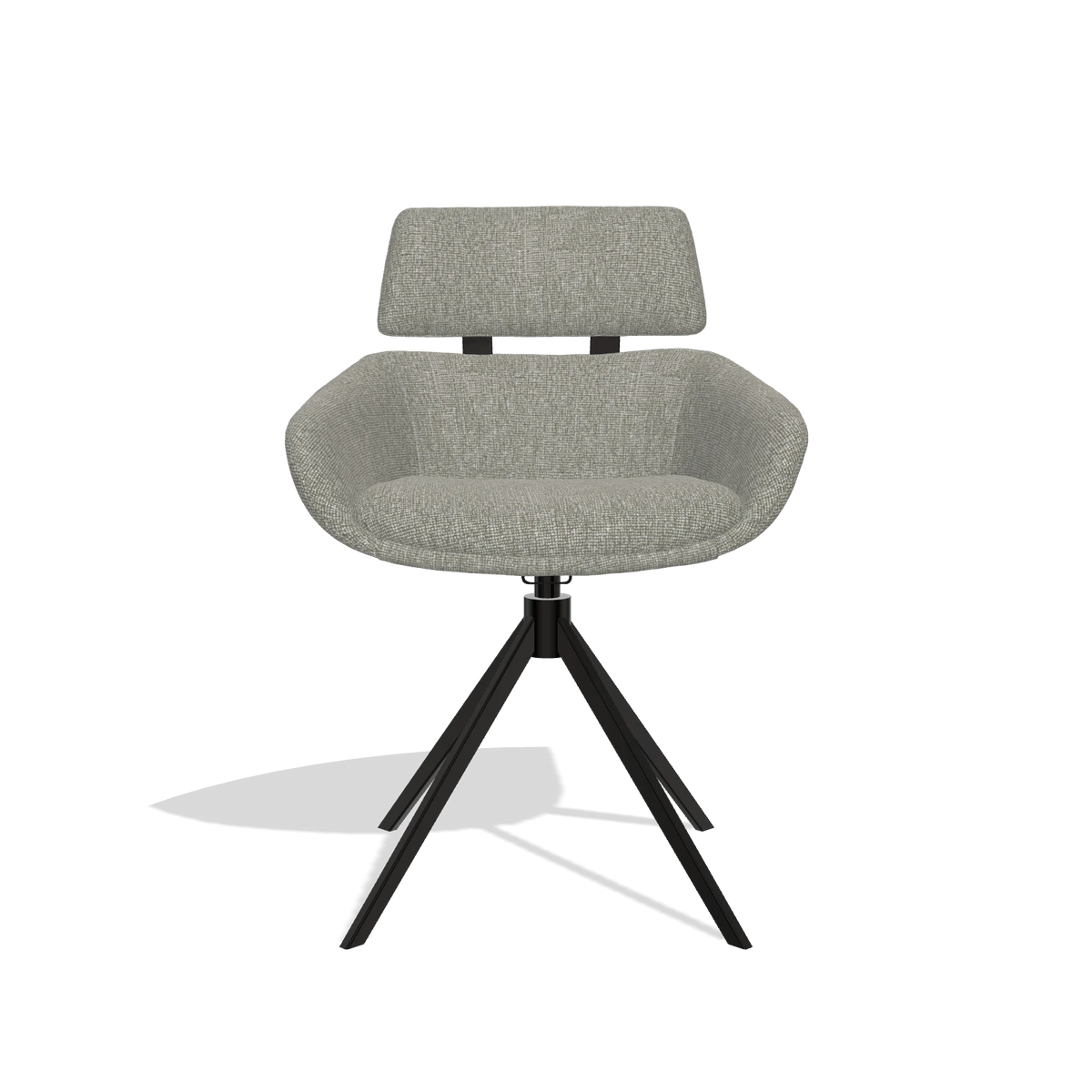 Dining Chair Cyril 6609 in Lodge 01 fabric (taupe), black swivel base, front view
