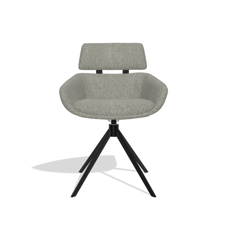 Dining Chair Cyril 6609 in Lodge 01 fabric (taupe), black swivel base, front view