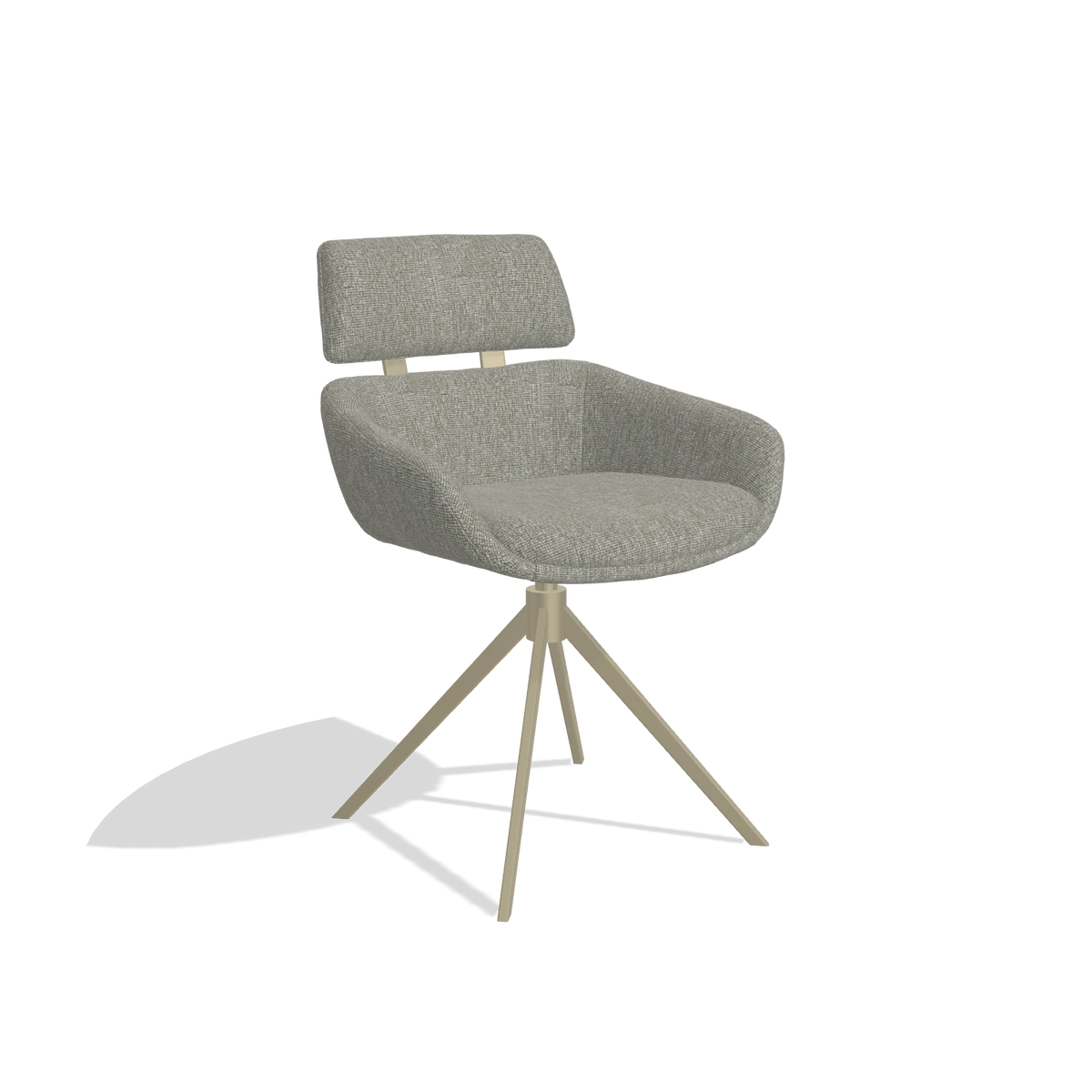 Dining Chair Cyril 6609 in Lodge 01 fabric (taupe), champagne swivel base, angled view