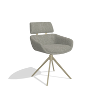 Dining Chair Cyril 6609 in Lodge 01 fabric (taupe), champagne swivel base, angled view