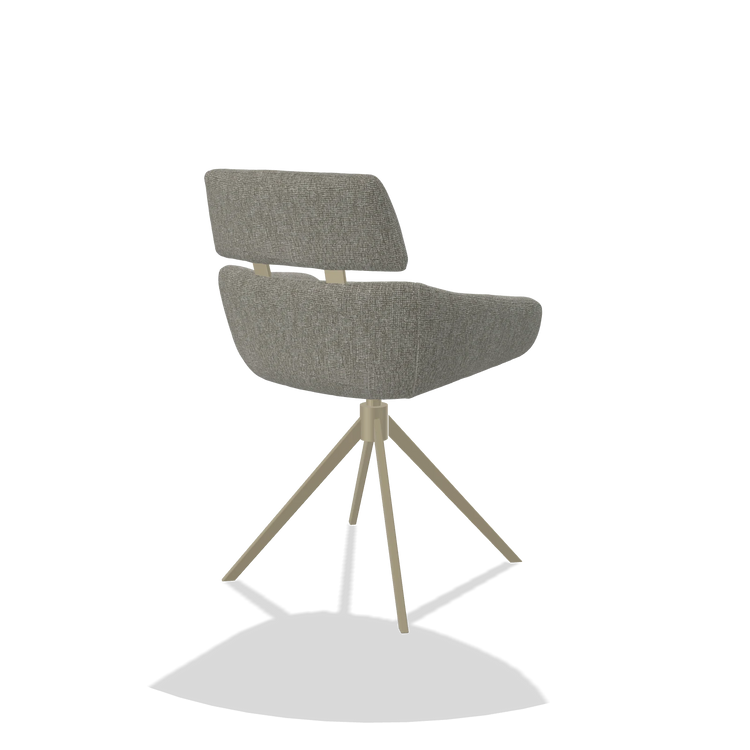 Dining Chair Cyril 6609 in Lodge 01 fabric (taupe), champagne swivel base, back angled view