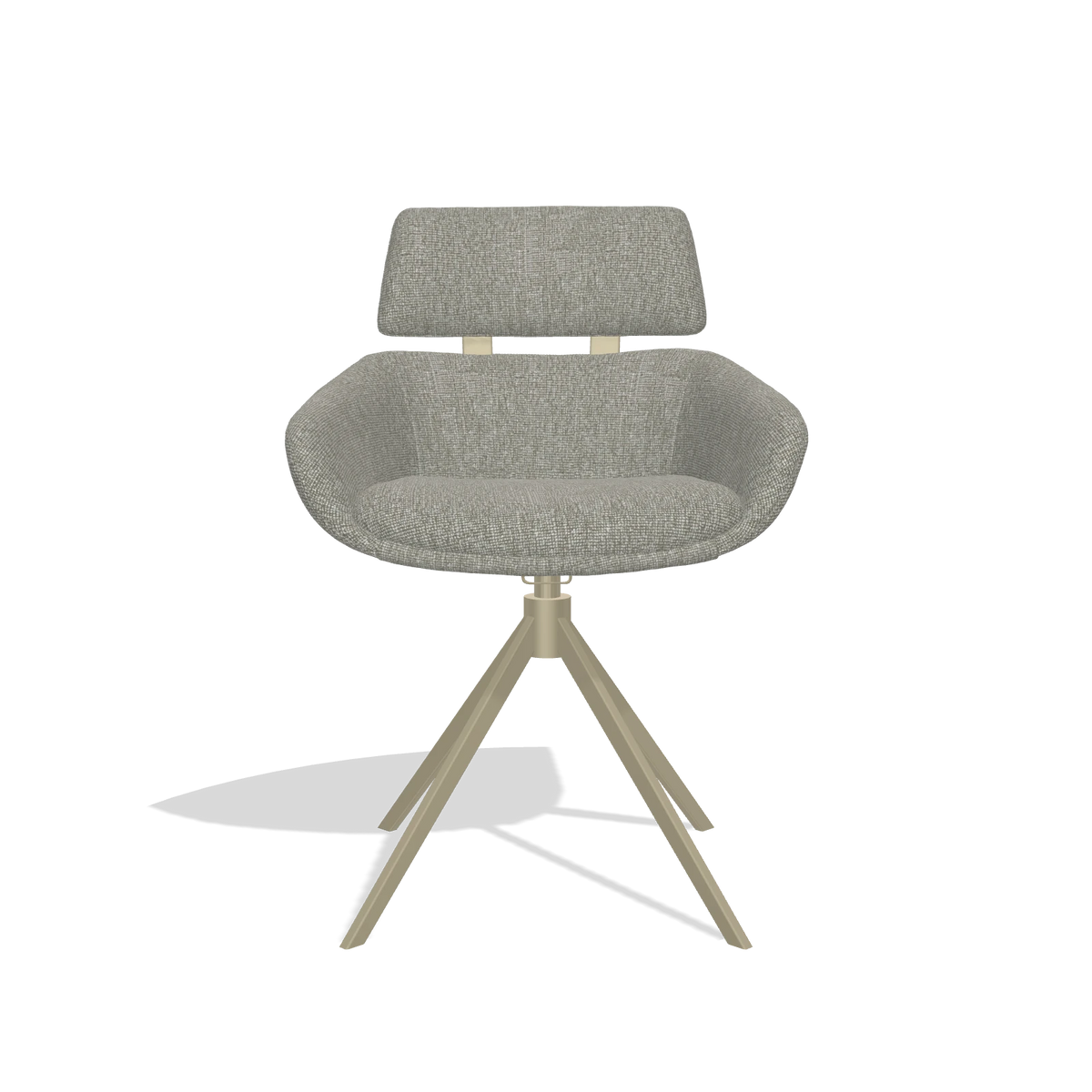Dining Chair Cyril 6609 in Lodge 01 fabric (taupe), champagne swivel base, front view