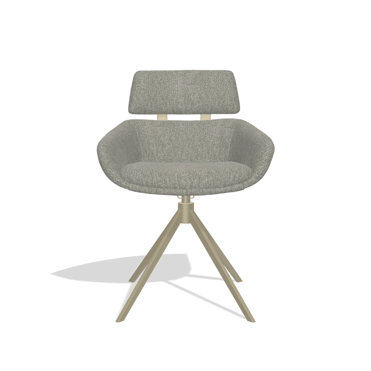 Dining Chair Cyril 6609 in Lodge 01 fabric (taupe), champagne swivel base, front view