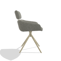 Dining Chair Cyril 6609 in Lodge 01 fabric (taupe), champagne swivel base, side view