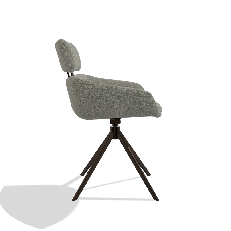 Dining Chair Cyril 6609 in Lodge 01 fabric (taupe), espresso swivel base, side view