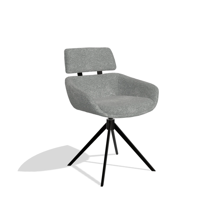 Esszimmerstuhl Cyril 6609 in Stoff Mito 97 (Taupe), Drehfuß in Schwarz, Schrägansicht