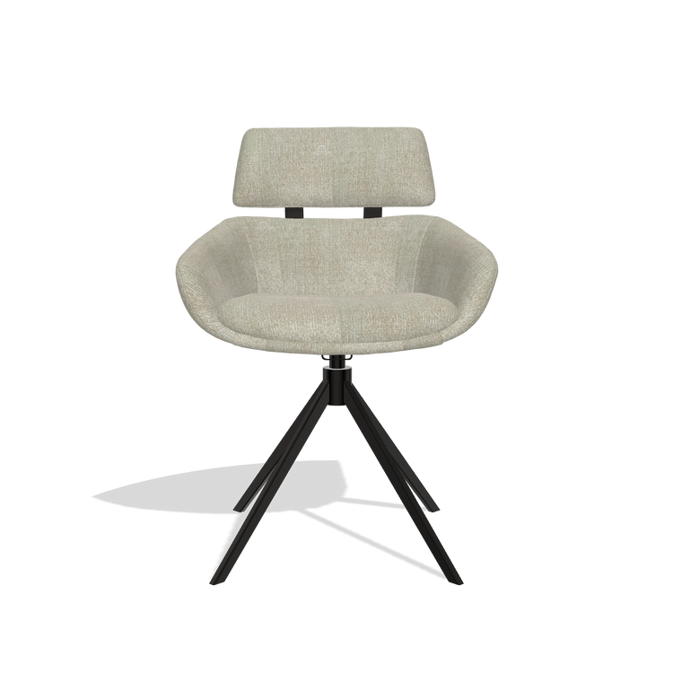 Dining Chair Cyril 6609 in Niagara 903 fabric (greige), black swivel base, front view