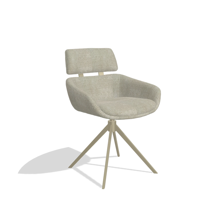 Dining Chair Cyril 6609 in Niagara 903 fabric (greige), champagne swivel base, angled view