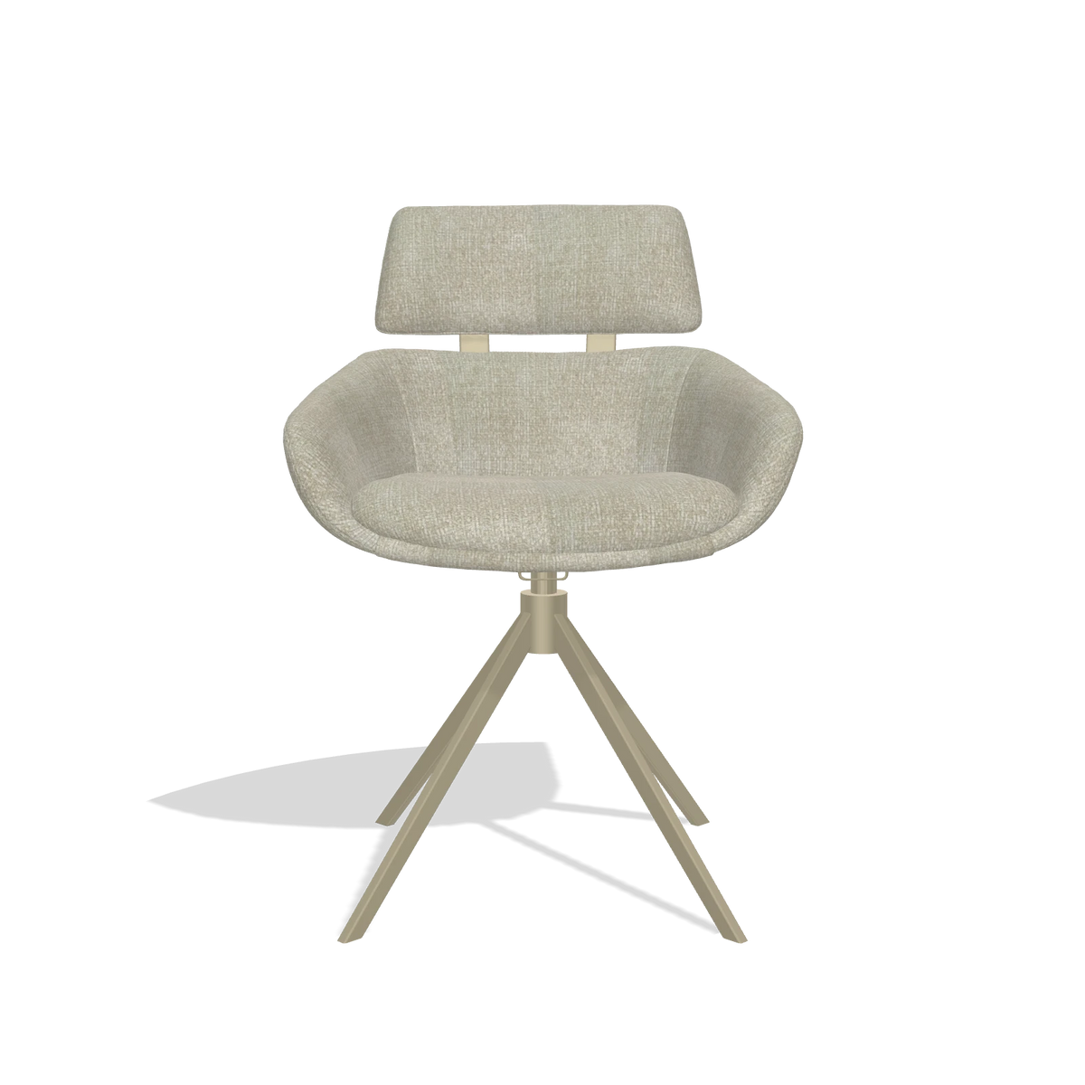 Dining Chair Cyril 6609 in Niagara 903 fabric (greige), champagne swivel base, front view