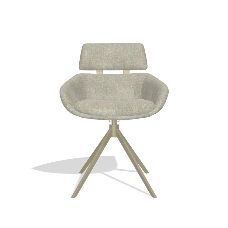 Dining Chair Cyril 6609 in Niagara 903 fabric (greige), champagne swivel base, front view