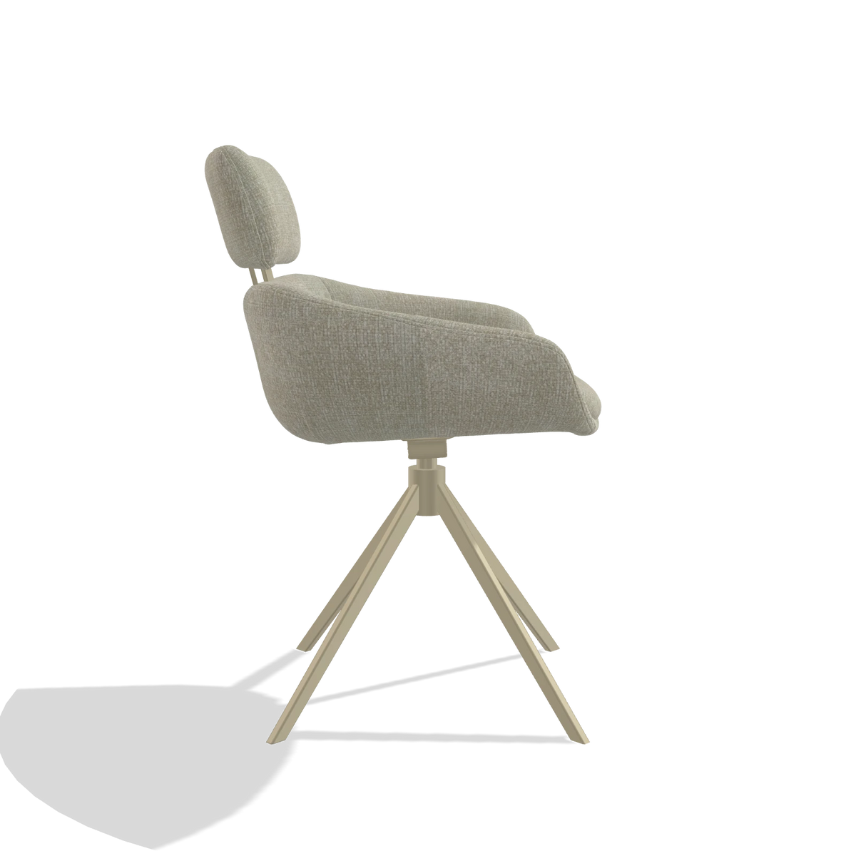 Dining Chair Cyril 6609 in Niagara 903 fabric (greige), champagne swivel base, side view