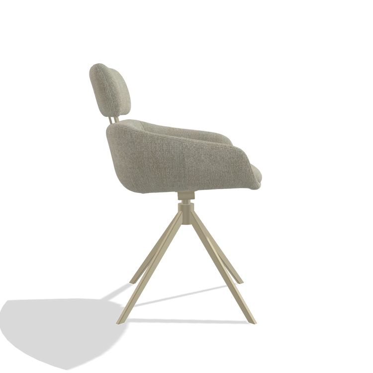 Dining Chair Cyril 6609 in Niagara 903 fabric (greige), champagne swivel base, side view