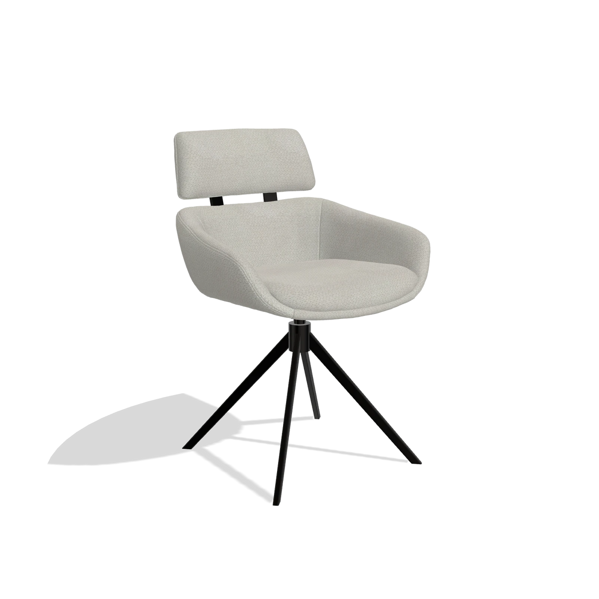 Dining Chair Cyril 6609 in Rhythm 101 fabric (greige), black swivel base, angled view
