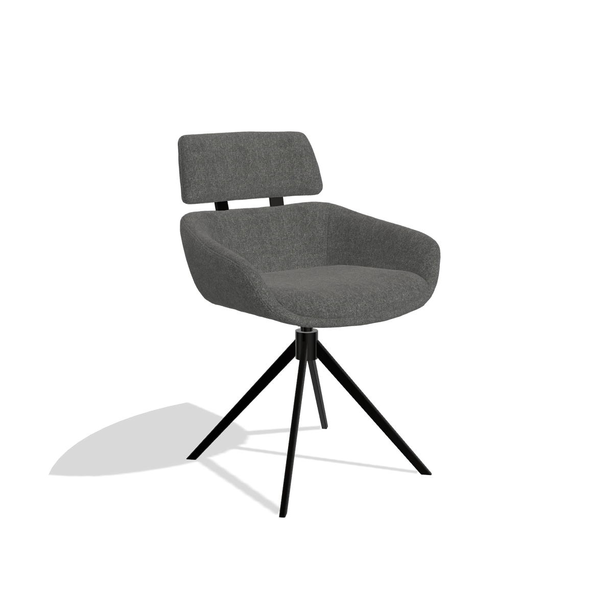 Eetkamerstoel Cyril 6609 in stof San Remo 800 (antraciet), draaivoet in zwart, schuin vooraanzicht