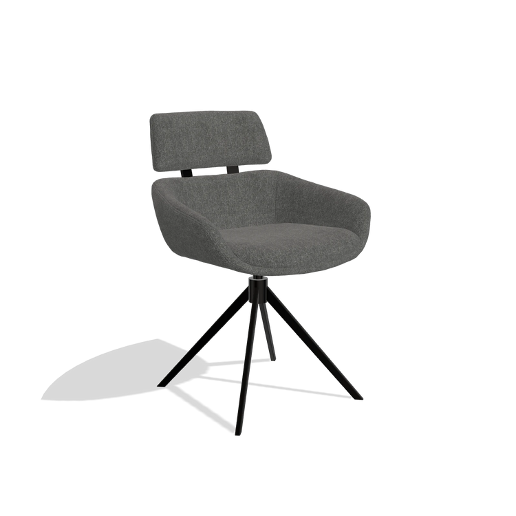 Eetkamerstoel Cyril 6609 in stof San Remo 800 (antraciet), draaivoet in zwart, schuin vooraanzicht