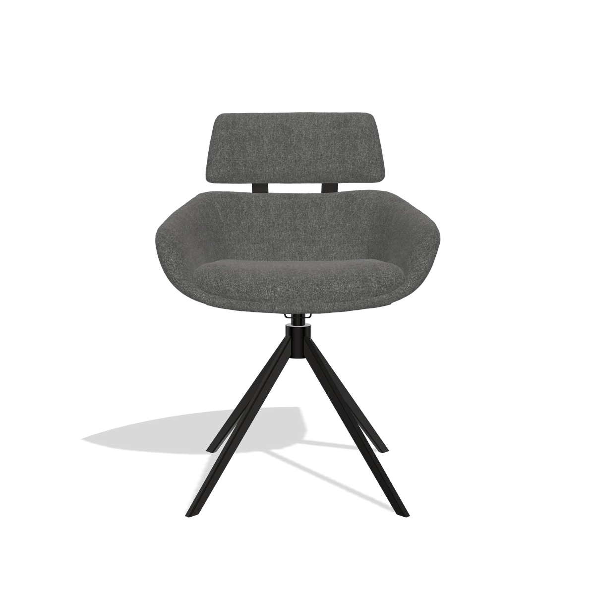Eetkamerstoel Cyril 6609 in stof San Remo 800 (antraciet), draaivoet in zwart, vooraanzicht