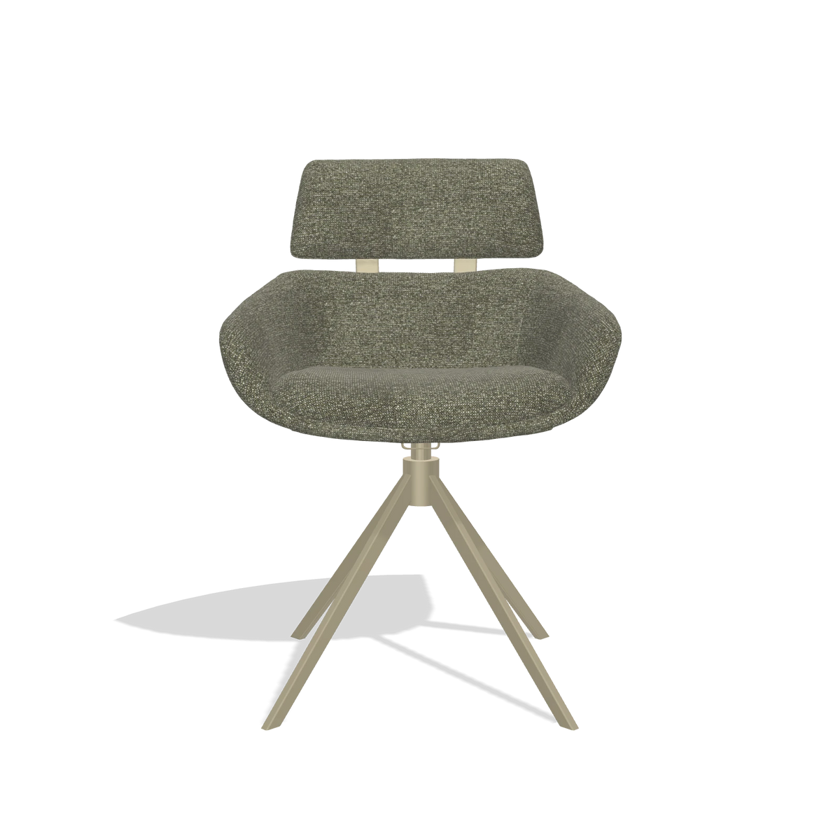 Chaise de salle à manger Cyril 6609 en tissu Sneak 59 (gris foncé), pied pivotant en champagne, vue de face