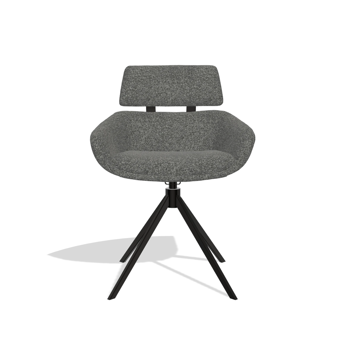 Dining Chair Cyril 6609 in Sneak 65 fabric (dark grey), black swivel base, front view