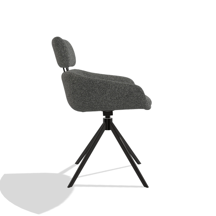 Dining Chair Cyril 6609 in Sneak 65 fabric (dark grey), black swivel base, side view