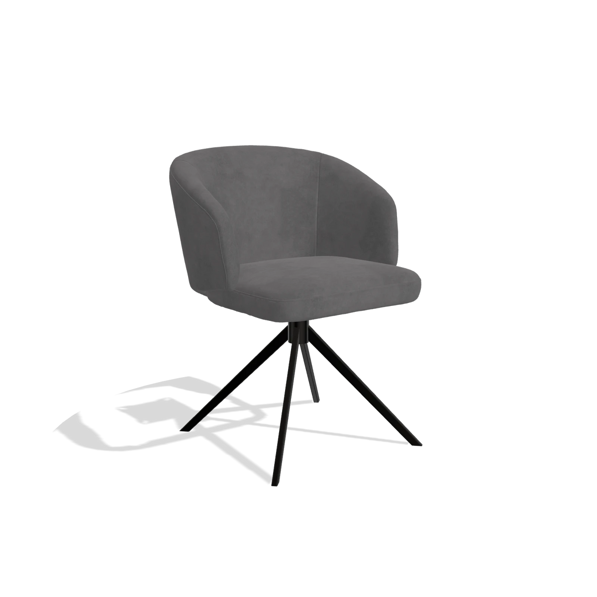 Dining Chair Elise 6612 in Adore 180 fabric (dark grey), black swivel base, angled view