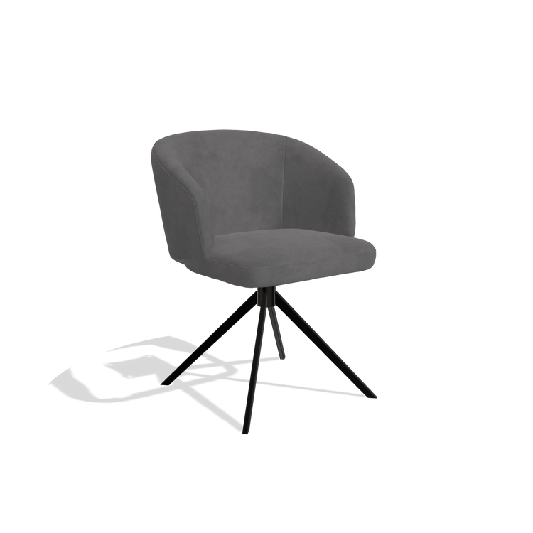 Dining Chair Elise 6612 in Adore 180 fabric (dark grey), black swivel base, angled view
