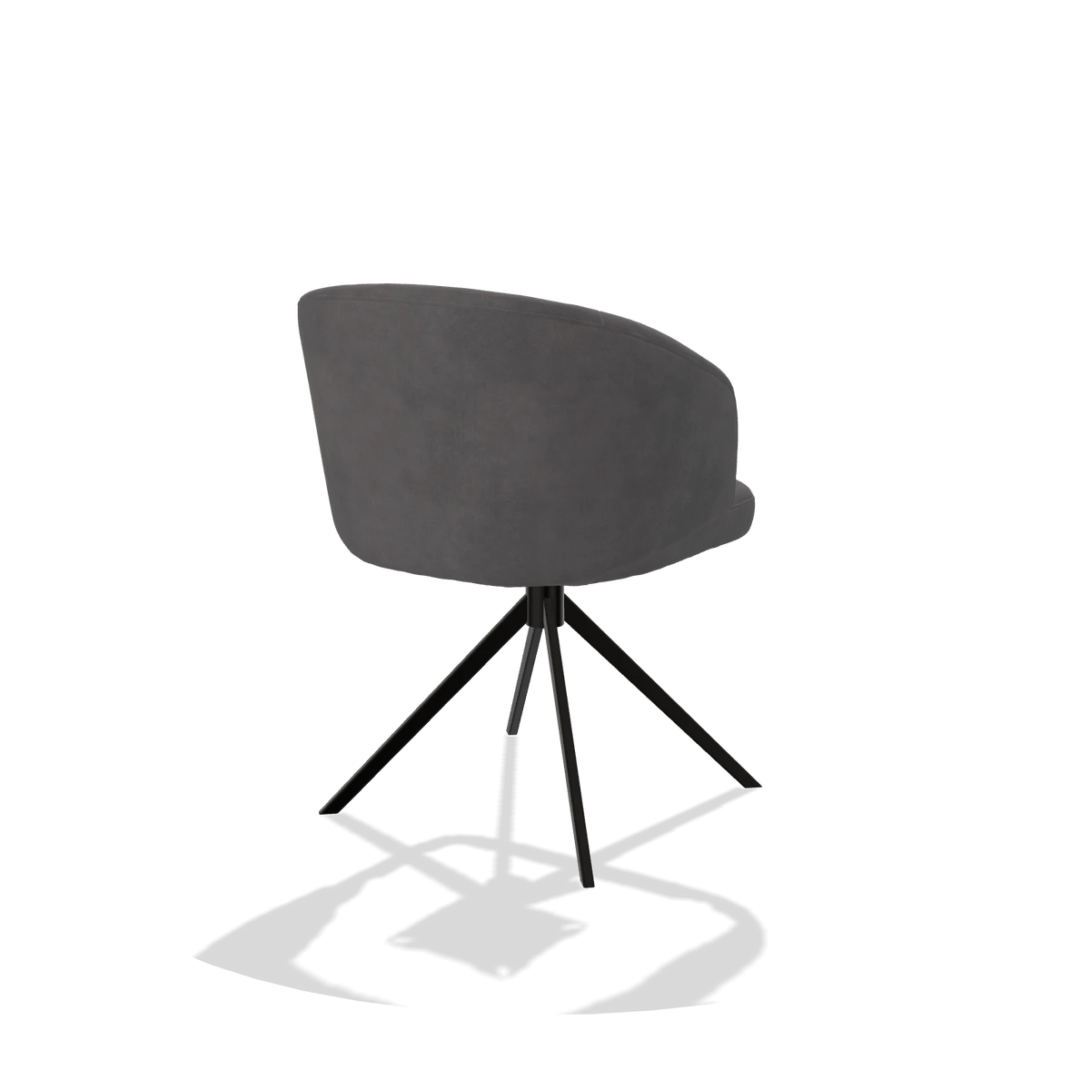 Dining Chair Elise 6612 in Adore 180 fabric (dark grey), black swivel base, back angled view