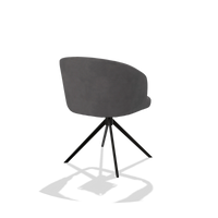 Dining Chair Elise 6612 in Adore 180 fabric (dark grey), black swivel base, back angled view