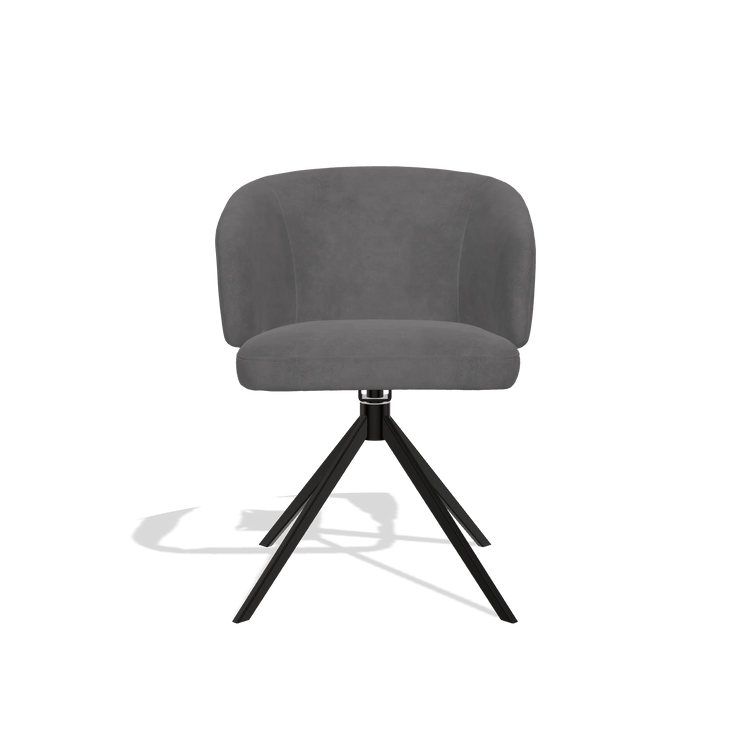Dining Chair Elise 6612 in Adore 180 fabric (dark grey), black swivel base, front view