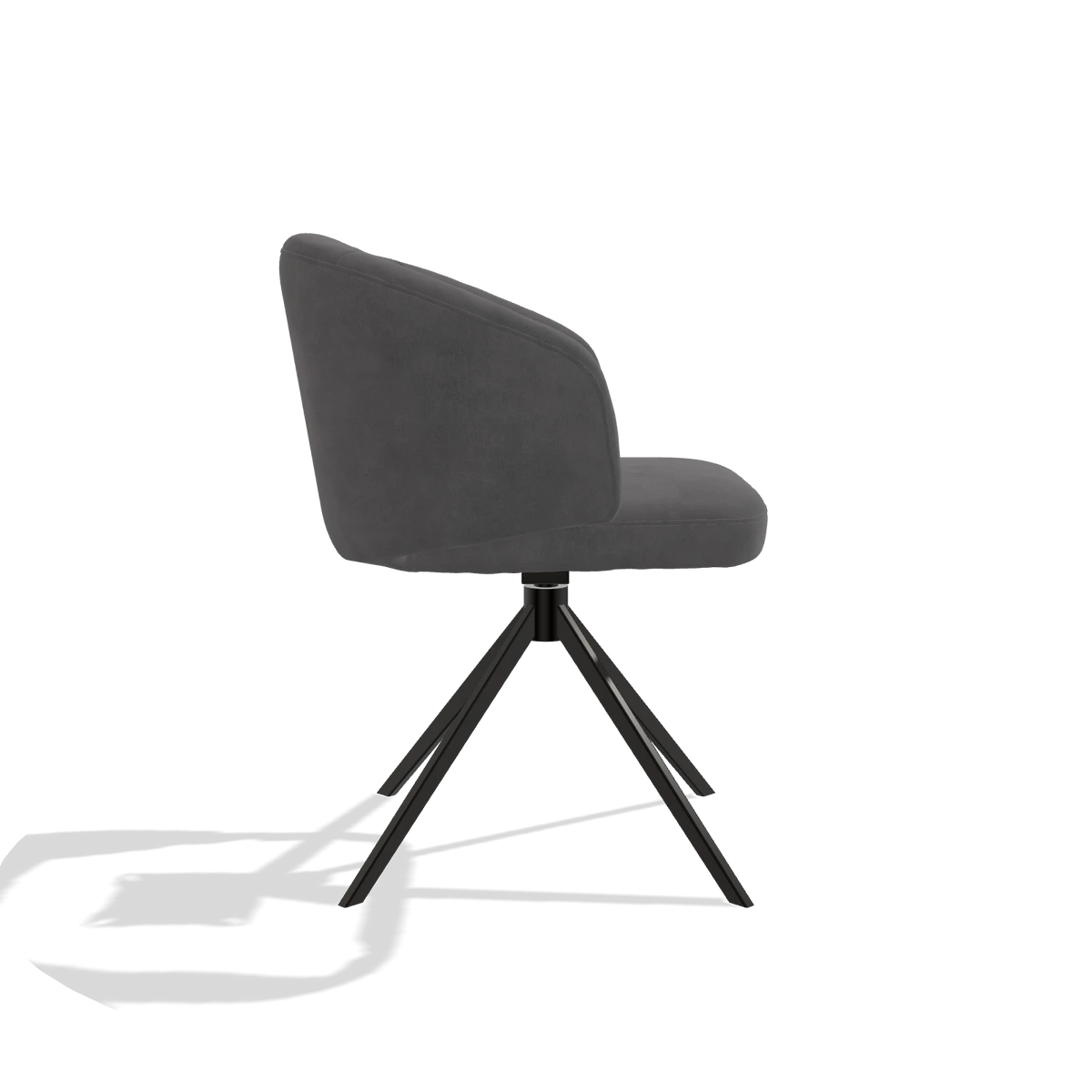 Dining Chair Elise 6612 in Adore 180 fabric (dark grey), black swivel base, side view