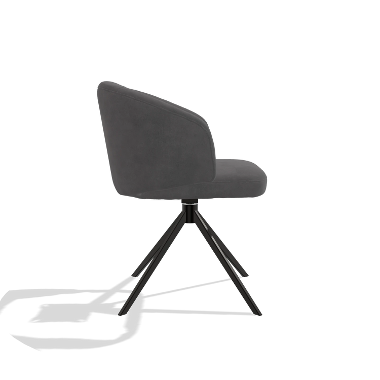 Dining Chair Elise 6612 in Adore 180 fabric (dark grey), black swivel base, side view