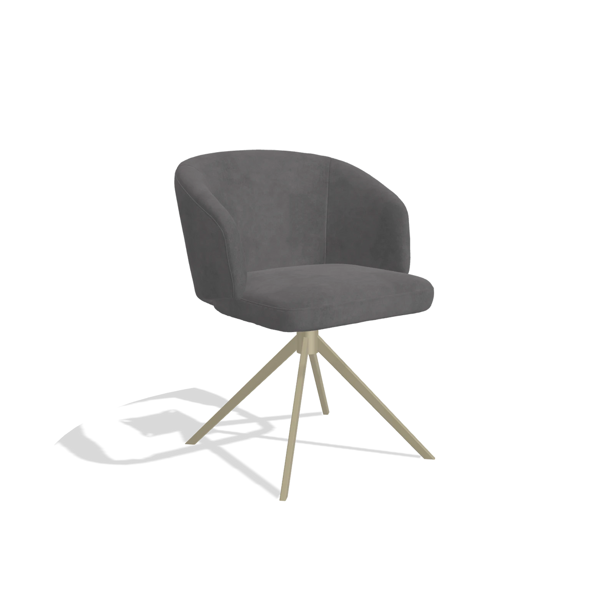 Dining Chair Elise 6612 in Adore 180 fabric (dark grey), champagne swivel base, angled view