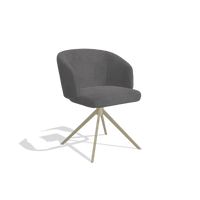 Dining Chair Elise 6612 in Adore 180 fabric (dark grey), champagne swivel base, angled view