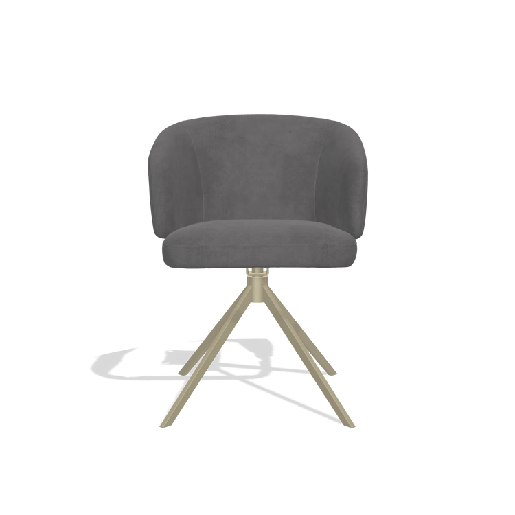 Dining Chair Elise 6612 in Adore 180 fabric (dark grey), champagne swivel base, front view