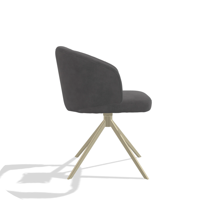 Dining Chair Elise 6612 in Adore 180 fabric (dark grey), champagne swivel base, side view