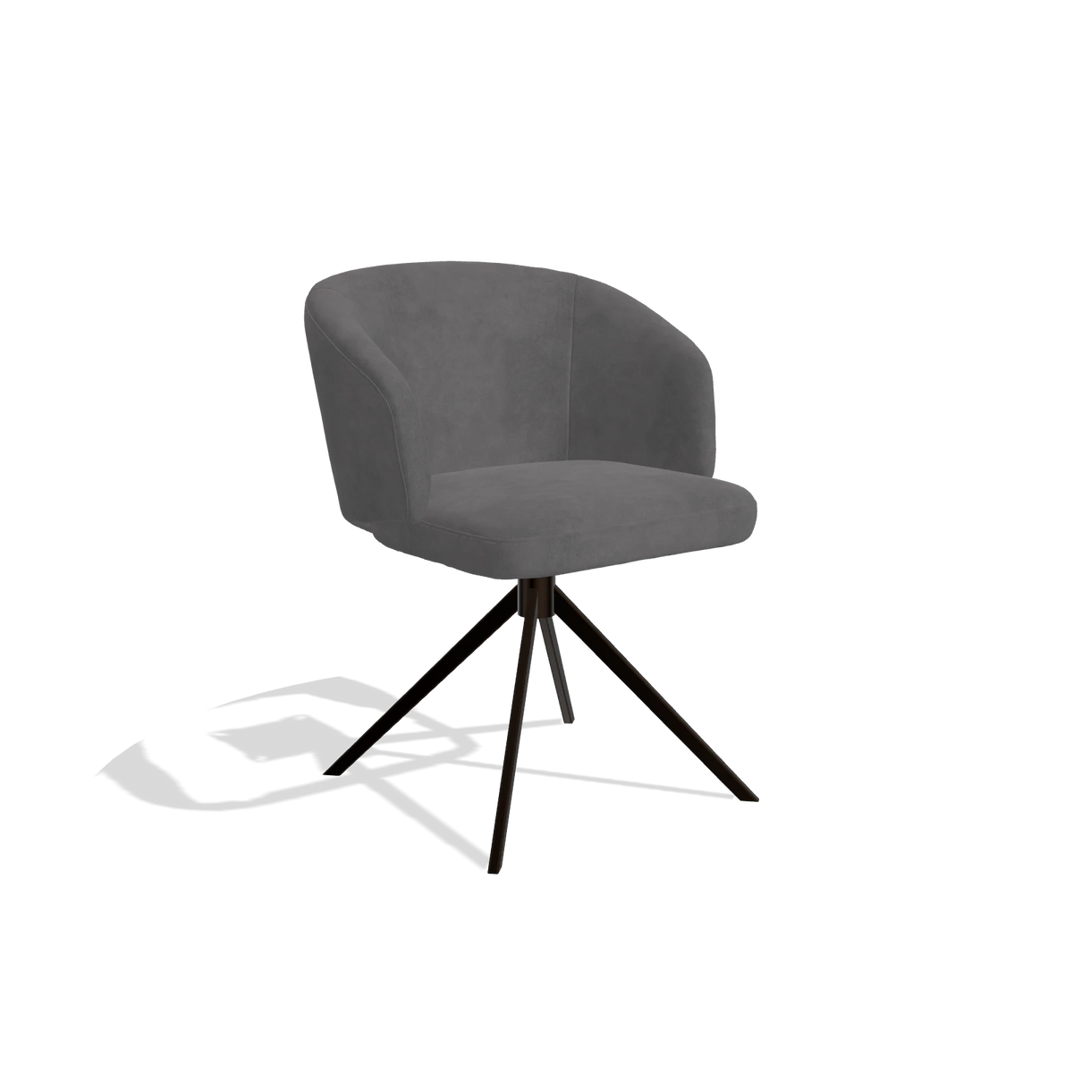 Dining Chair Elise 6612 in Adore 180 fabric (dark grey), espresso swivel base, angled view
