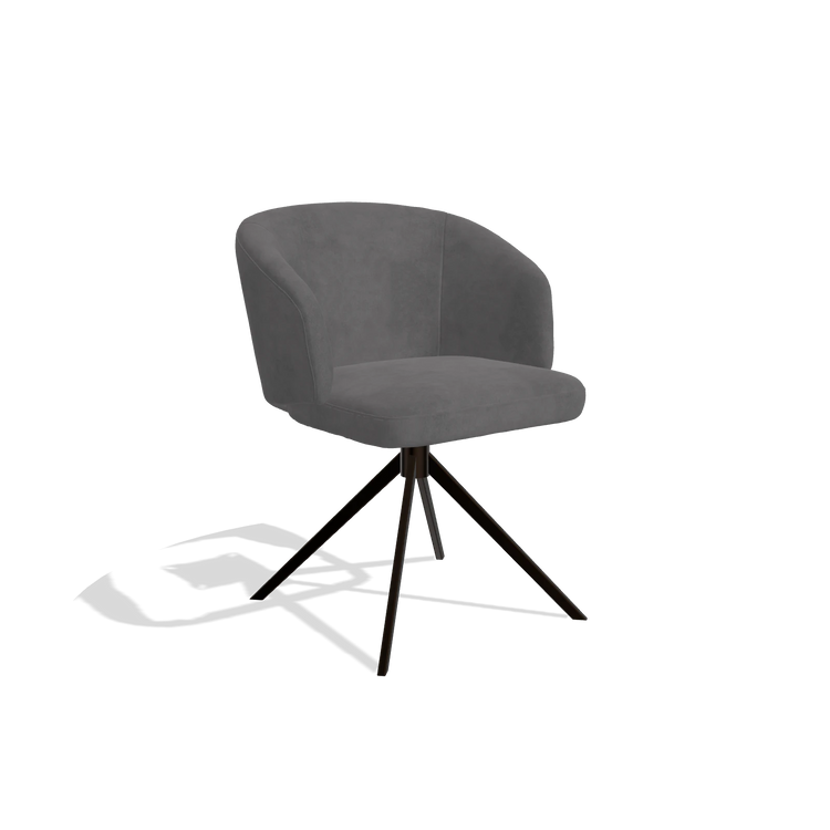 Dining Chair Elise 6612 in Adore 180 fabric (dark grey), espresso swivel base, angled view