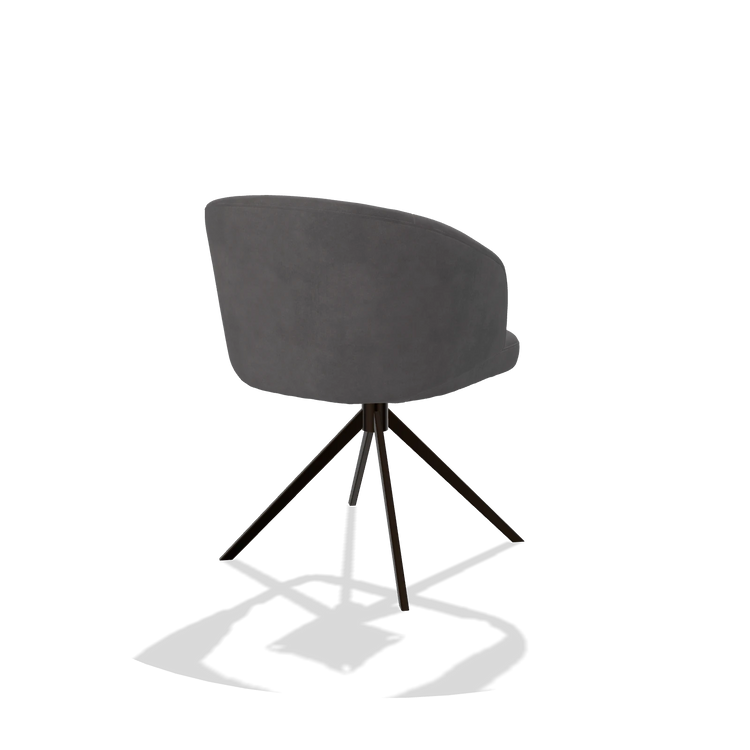 Dining Chair Elise 6612 in Adore 180 fabric (dark grey), espresso swivel base, back angled view