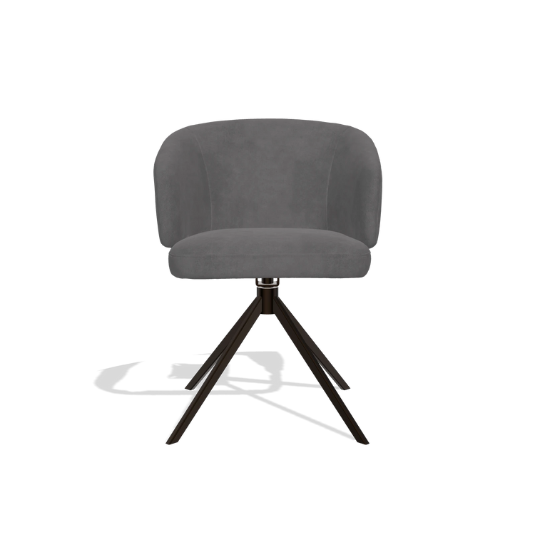 Dining Chair Elise 6612 in Adore 180 fabric (dark grey), espresso swivel base, front view