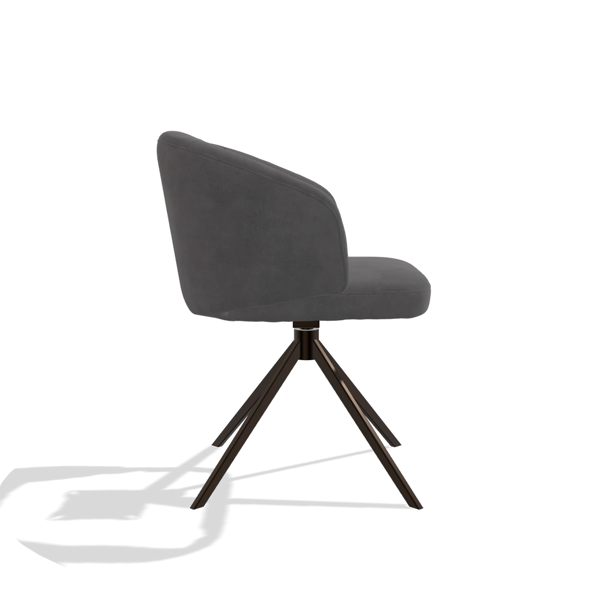 Dining Chair Elise 6612 in Adore 180 fabric (dark grey), espresso swivel base, side view