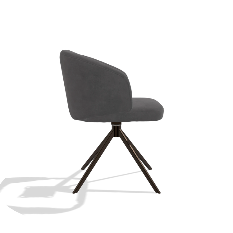 Dining Chair Elise 6612 in Adore 180 fabric (dark grey), espresso swivel base, side view