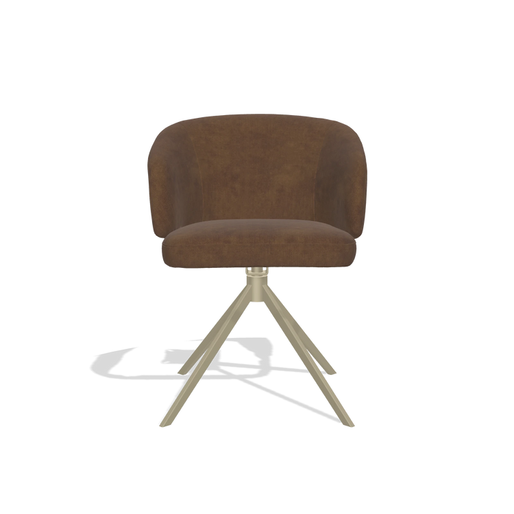 Dining Chair Elise 6612 in Adore 28 fabric (chocolate), champagne swivel base, front view