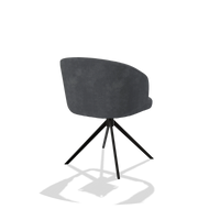 Sedia da pranzo Elise 6612 in tessuto Adore 56 (antracite), base girevole in nero, vista posteriore angolata